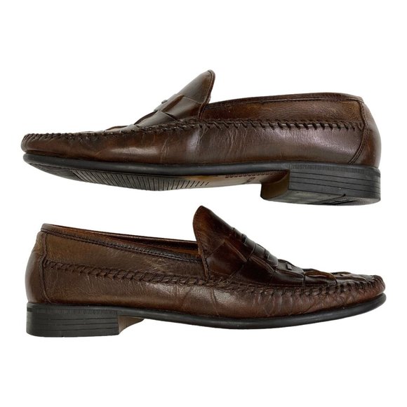 French Shriner Avalon Dress Shoe Mens Size 10 Loafer Slip On Woven Brown Leather - Picture 14 of 14